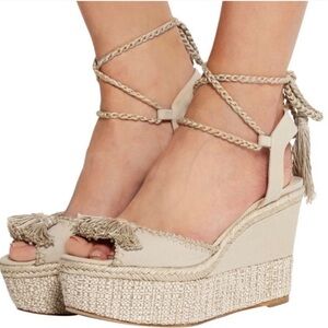 Paul Andrew Shoes Womens sz:5‎ Cream Wedge 4"+ Platform Heels Ankle Lace-up Boho